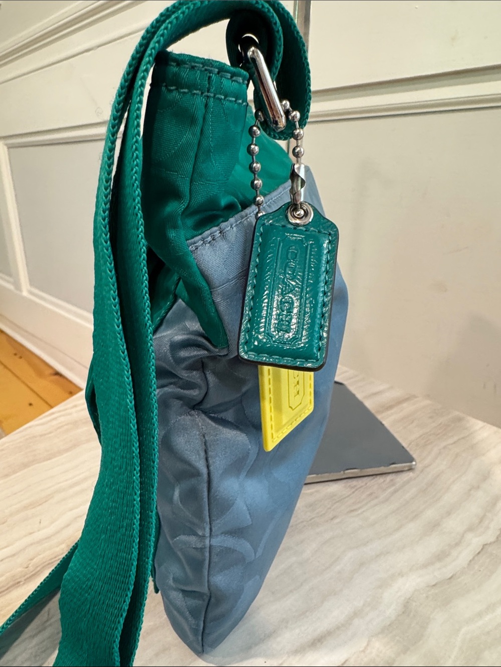 Coach Bag Getaway Green Blue Colorblock  Signature Logo Jacquard Crossbody Bag - Picture 6 of 17